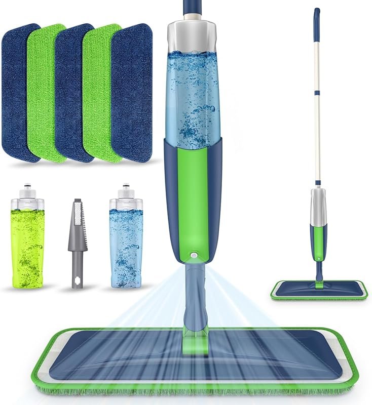 MEXERRIS Floor Mop with Washable Pads and Refillable Bottles for Hardw