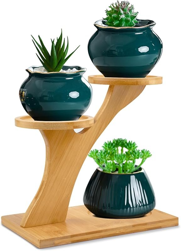 XXXFLOWER 3-Tier Bamboo Plant Stand for Indoor Succulents and Small Ta