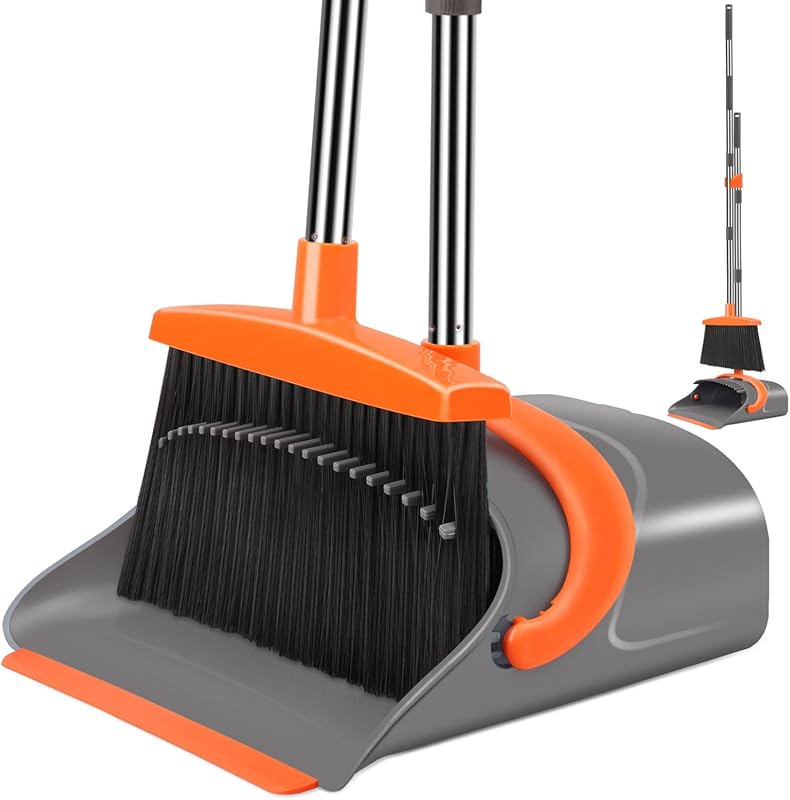 Broom and dustpan set for home and office, long handle upright combo f