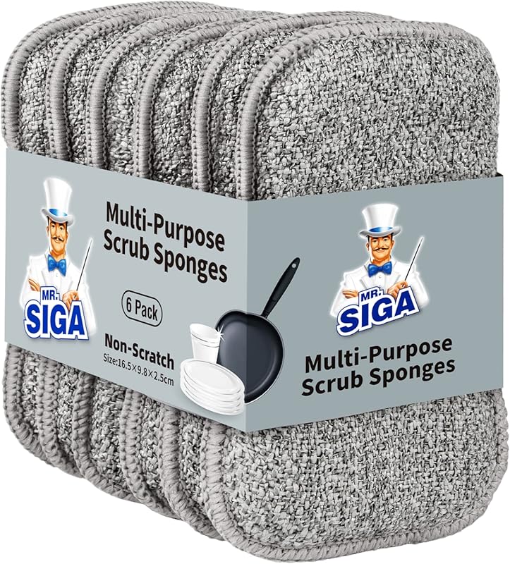 MR.SIGA Dual-Sided Scrub Sponges for Kitchen Cleaning Reusable and Dur