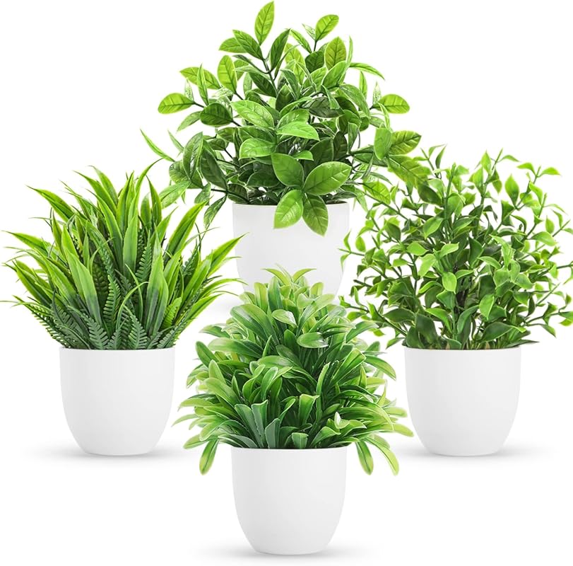 Miracliy 4 Pack Mini Faux Eucalyptus Plants for Home and Office Desk D