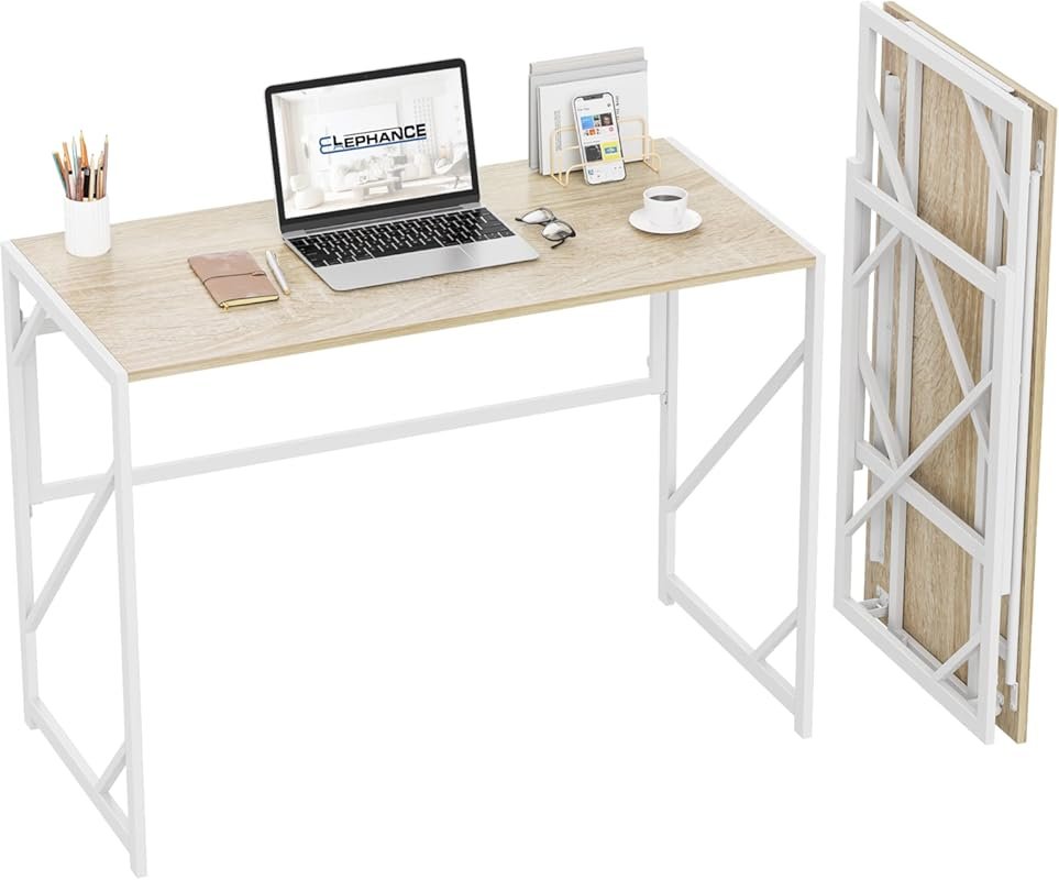 Elephance Foldable Writing Desk for Home Office, No Assembly Required