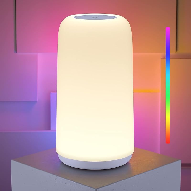 Touch Bedside Table Lamp with RGB Mode, 3 Way Dimmable Small Lamp for 