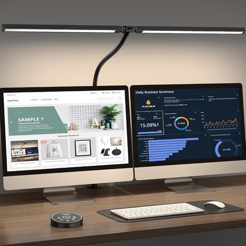 Eye-Caring LED Desk Lamp with Clamp, 24W Adjustable Lighting for Dual