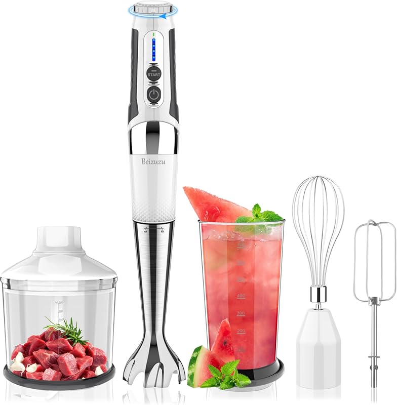 Cordless 4-in-1 Immersion Blender with 21 Speeds, Adjustable Angle, an