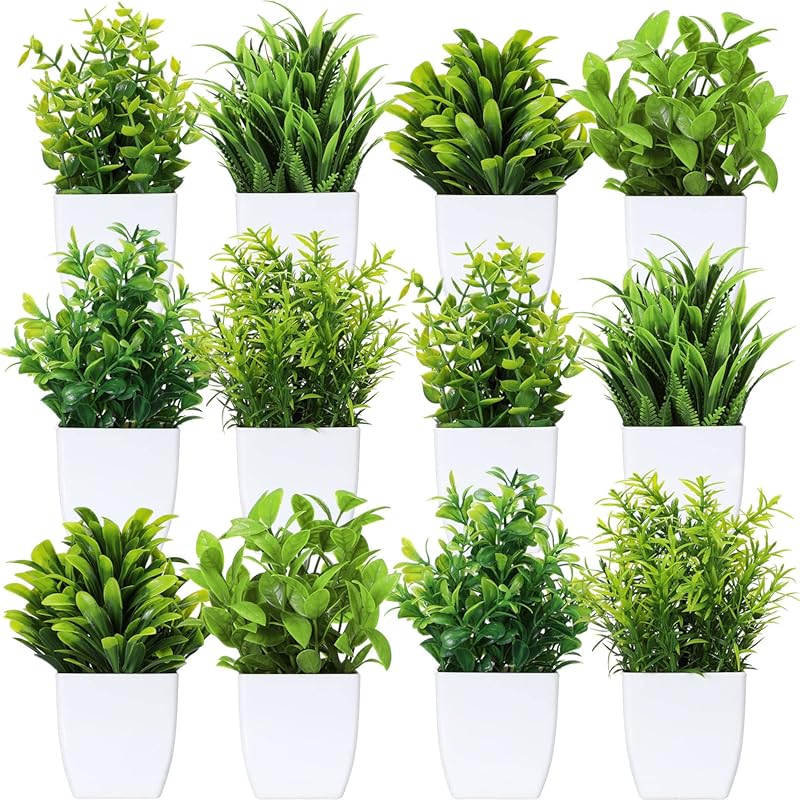 12 Pcs Small Artificial Faux Plants for Home Office and Bathroom Decor