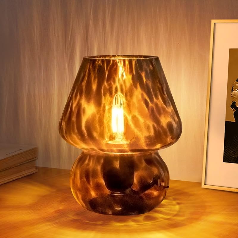 ONEWISH Vintage Mushroom Lamp with Dimmable Glass for Bedroom and Aest