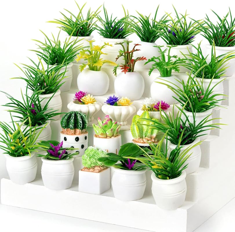 26Pcs Miniature Potted Plants, Mini Artificial Plants, 1:12 Scale Doll