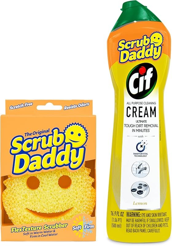 Scrub Daddy Sponges and Cif Lemon All Purpose Cleaner Kit for Kitchen and Bathroom Sinks