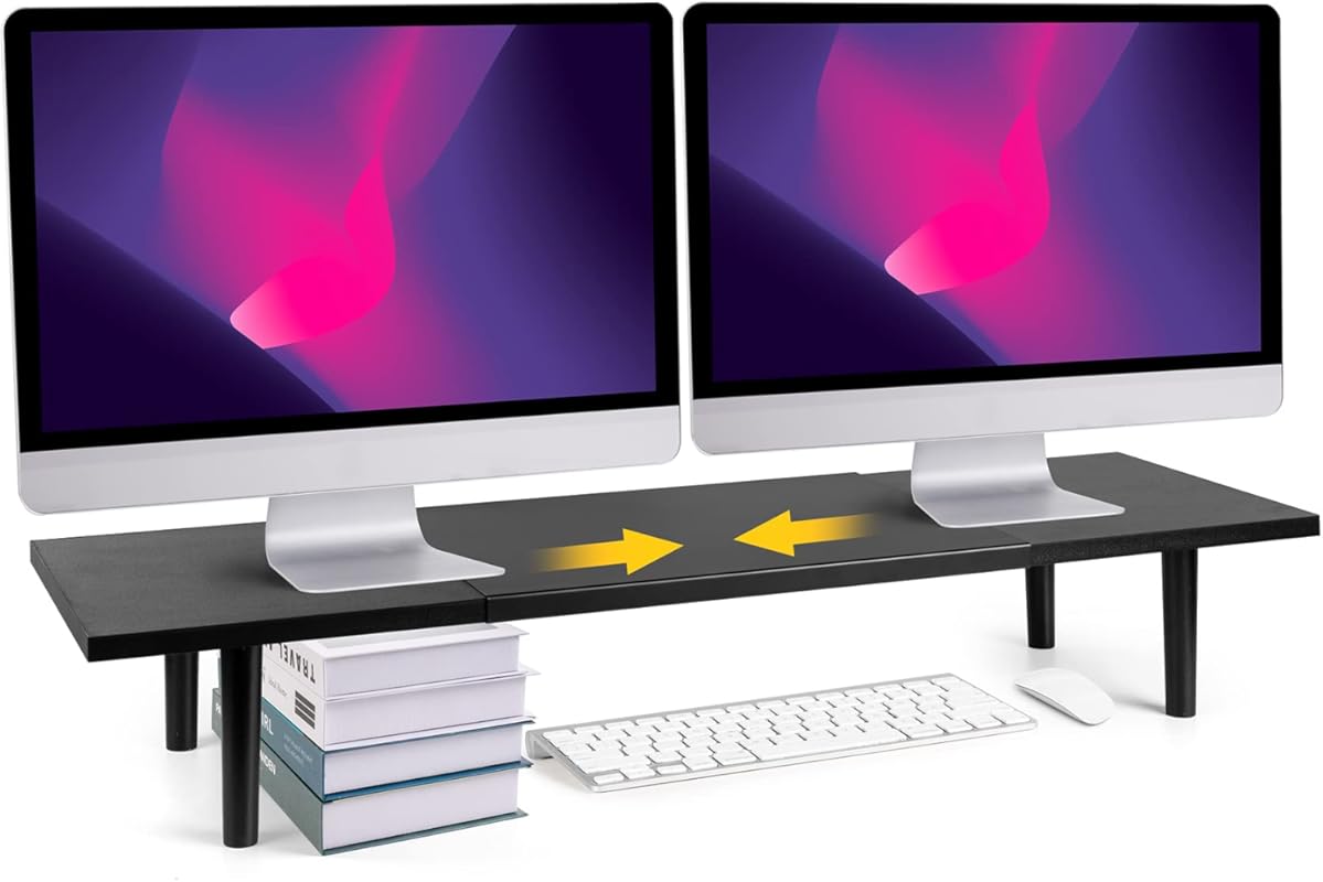Adjustable dual monitor stand riser for desk, 32 to 40 inch length, la