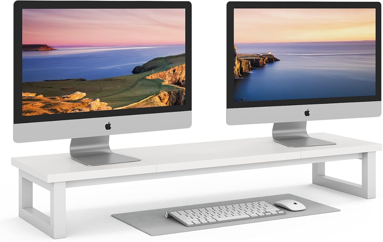 YAOHUOO 39 inch Dual Monitor Stand Riser for Two Monitors, Wooden Desk