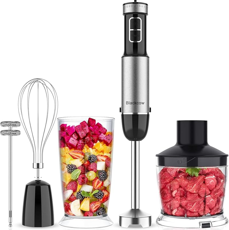 Handheld Immersion Blender with Titanium Blades, 12 Speeds, and Multip