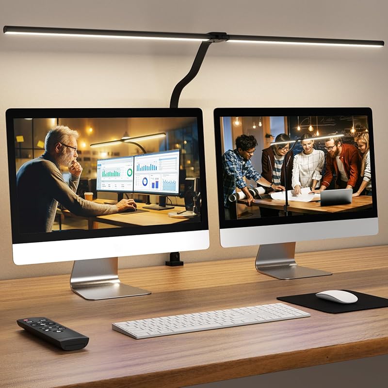 LED Desk Lamp with Remote Control, 24W Dimmable Lighting and Gooseneck