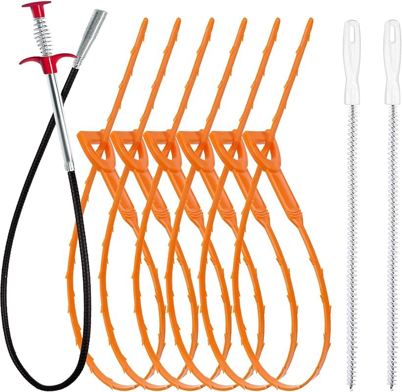 Bathroom Sink Drain Clog Remover Tool Set with Snake and Cleaning Brus