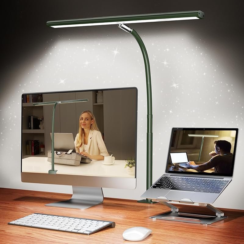 LED Green Desk Lamp with Flexible Gooseneck and Stepless Dimming for H