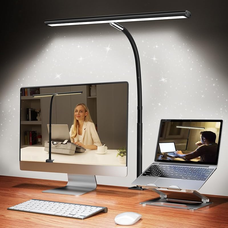 Adjustable LED Desk Lamp with Flexible Gooseneck and Stepless Dimming 