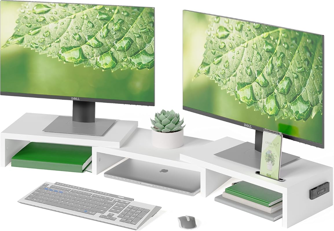 BONTEC dual monitor riser with smartphone holder, adjustable length an