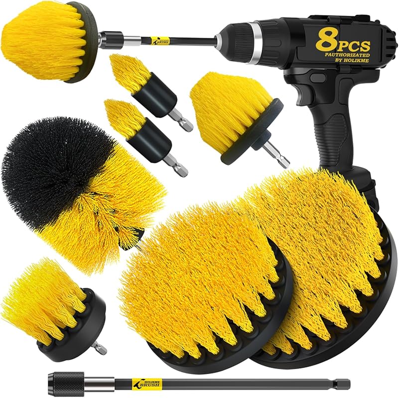 Holikme 8-Piece Drill Scrub Brush Attachment Set with Extension Rod fo