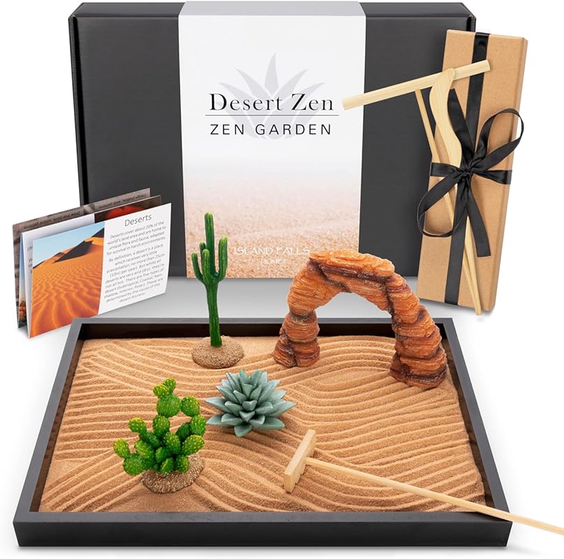 Desert Zen Garden Kit with Sand Tray and Handcrafted Tools for Desk De