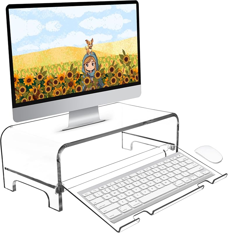 AMT 2-Tier 5.7-inch Acrylic Monitor Stand and Riser with Keyboard Prot