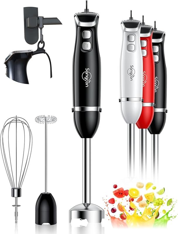 Sangcon 400W Immersion Blender with 3-in-1 Attachments, Stainless Stee