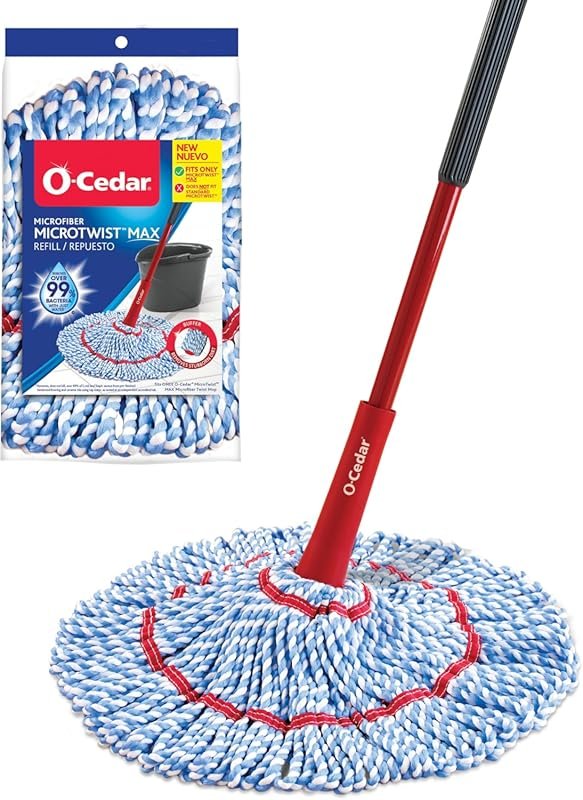 O-Cedar MicroTwist MAX microfiber twist mop with extra refill, hands-f