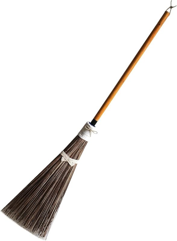 Coconut Broom with 55 Inch Handle for Patio, Garden, House, Garage and