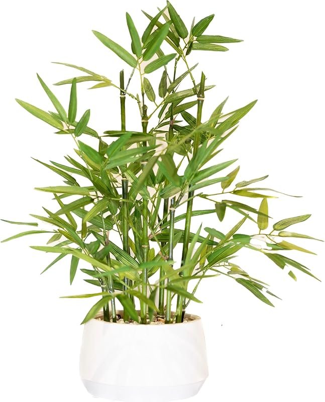 18 Inch Tall White Potted Faux Bamboo Plant for Home and Office Decor