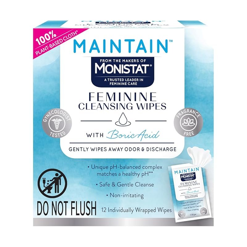 Monistat Maintain Feminine Wipes with Boric Acid, Fragrance-Free pH-Ba