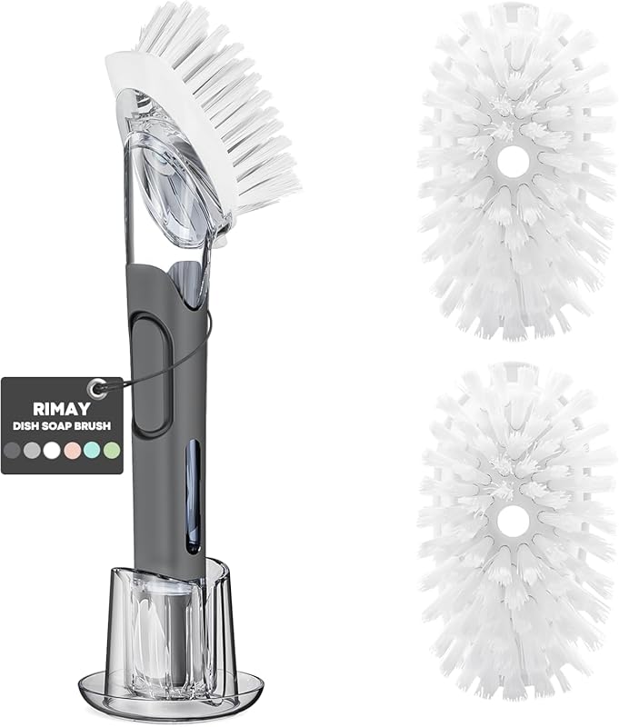 RIMAY Soap Dispensing Scrub Brush Holder Set with 2 Replacement Refill