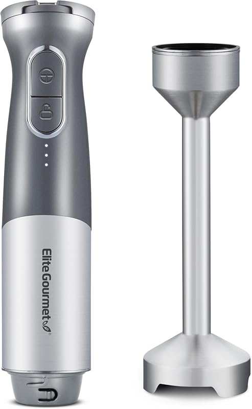 Elite Gourmet Cordless Hand Blender with Variable Speed and One-Touch 
