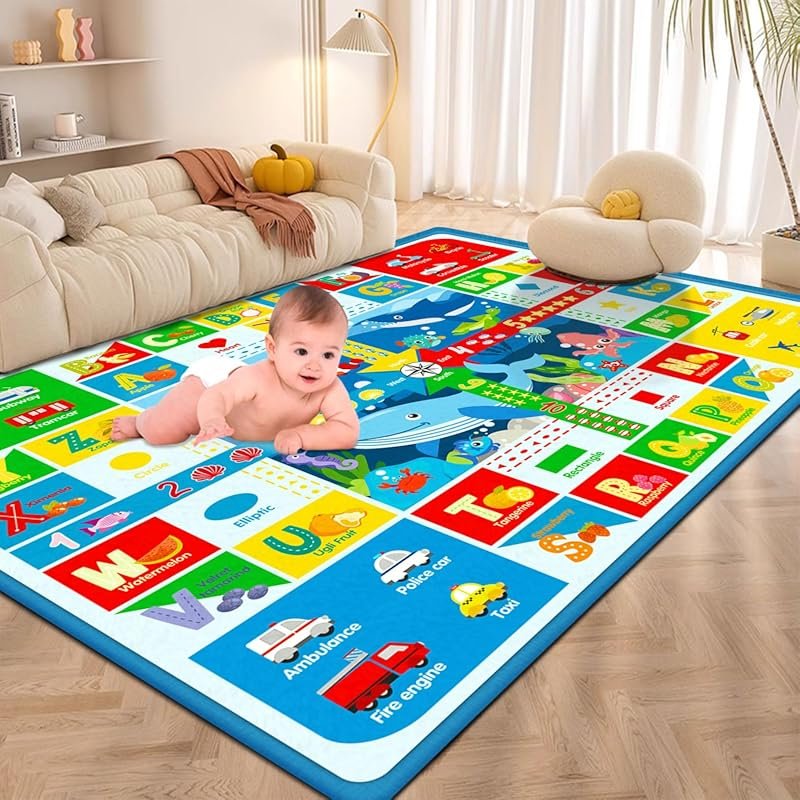 Baby Crawling Play Mat, Foldable Non-Slip Tummy Time Rug for Infants a