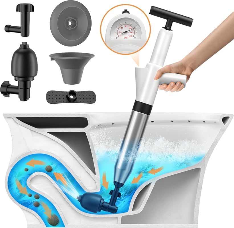 High Pressure Air Toilet Plunger and Drain Blaster with Real Time Baro