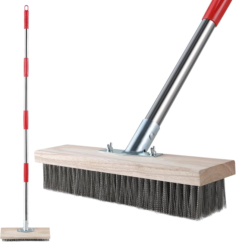 Heavy Duty Wire Broom with Telescopic Handle and Stiff Metal Bristles
