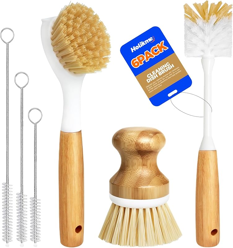 Holikme Dish Scrub Brush Set with Vegetable, Bottle, Dish, and Straw B