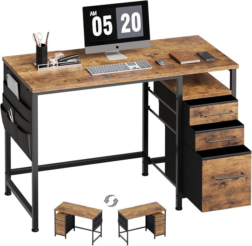 Maihail Small Desk with Drawers - 40 Inch Computer Desk with Shelves f