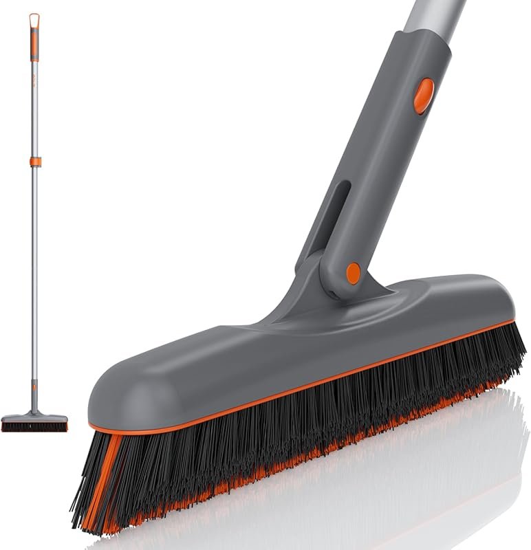 Eazer Grout Scrub Brush with Long Handle, 180° Rotating V-Shape Stiff 