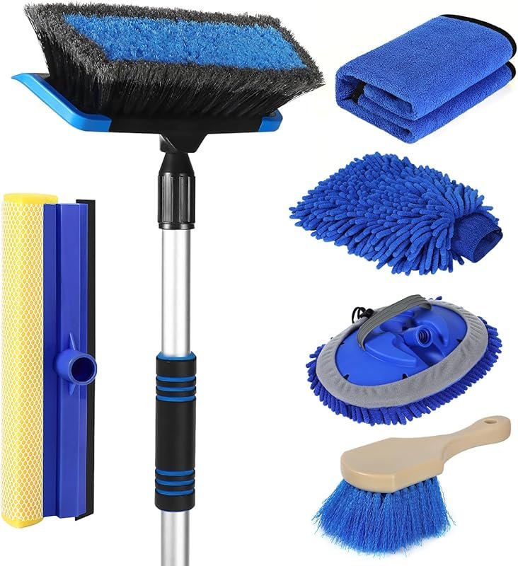 Wontolf 62-Inch Car Wash Scrub Brush Kit, Soft Bristles, Mitt, Towels,