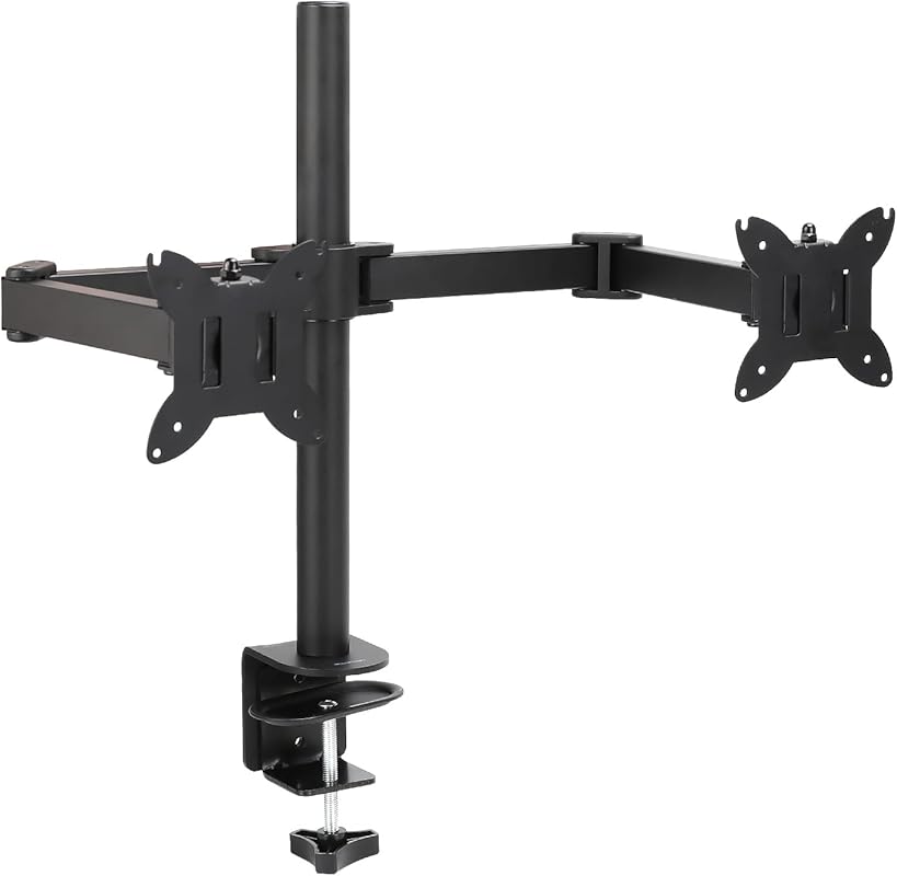 Amazon Basics adjustable dual monitor arm for up to 32-inch screens, b