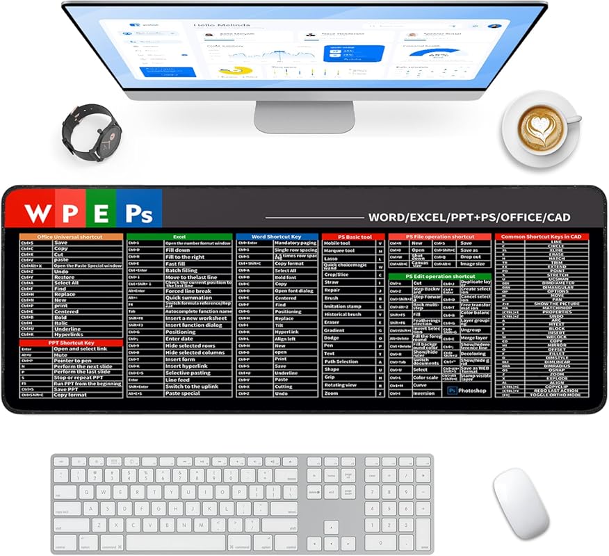 Extended XL Excel Shortcut Desk Mat