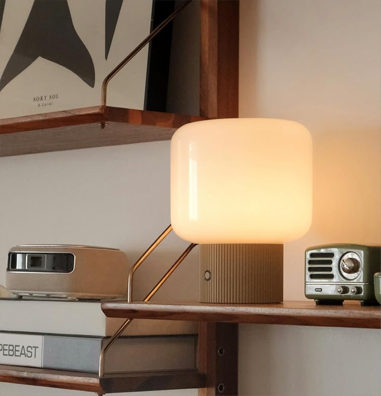 Halo Mushroom Lamp, 5W Cute Cordless Rechargeable Table Lamp with Glas