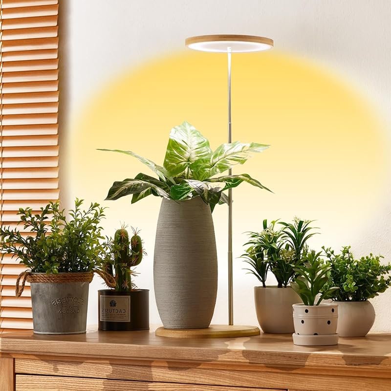 Yadoker Bamboo Mini LED Grow Light for Indoor Plants, Height Adjustabl