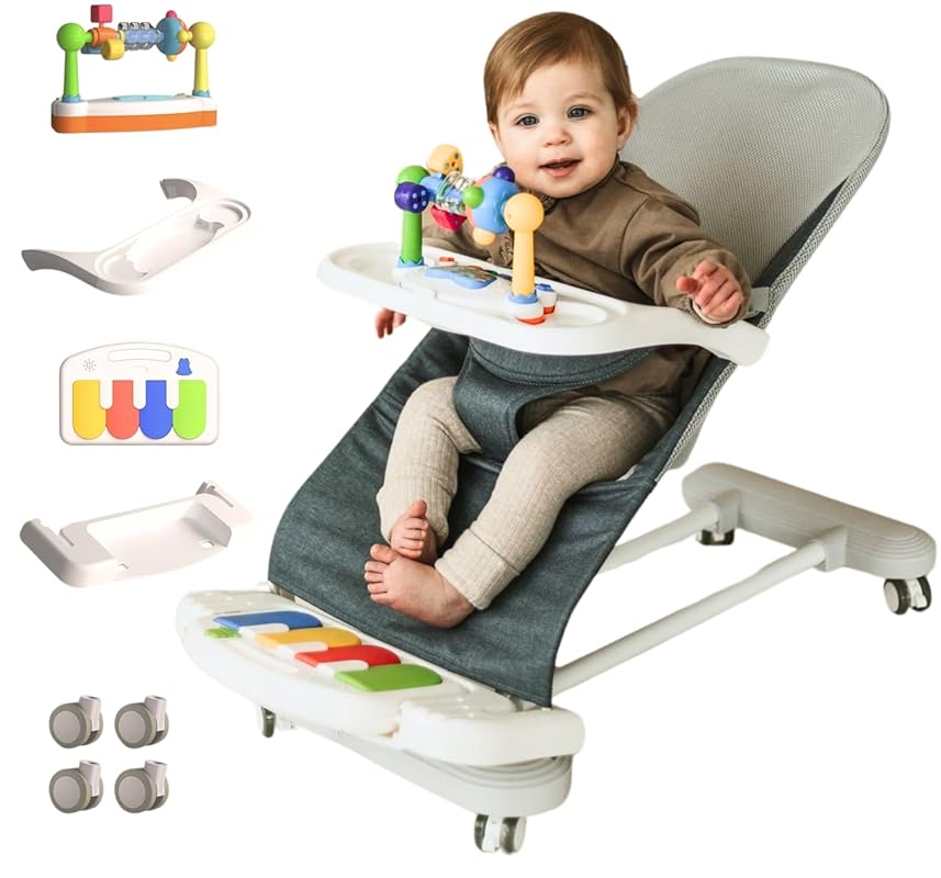 CuddoBaby 4-in-1 Bouncer with Play Bar and Reclining Seat for Infants 