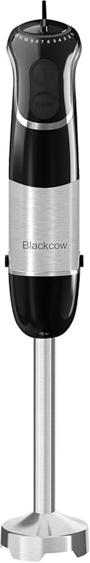 Blackcow Corded Immersion Blender: Stainless Steel with 12 Speeds and 
