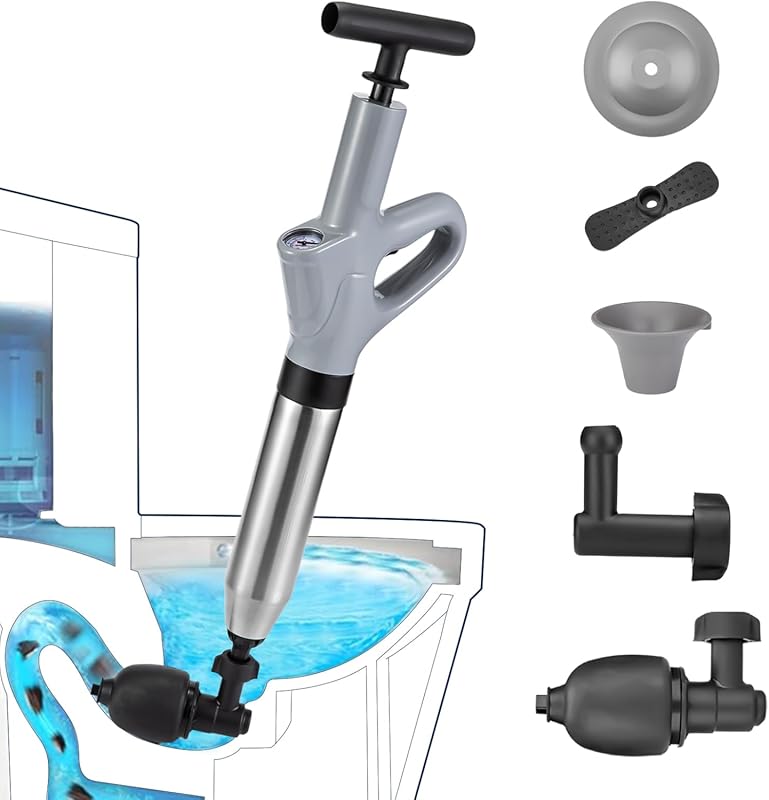 High-Pressure Air Toilet Plunge Blaster and Heavy-Duty Drain Unclogger