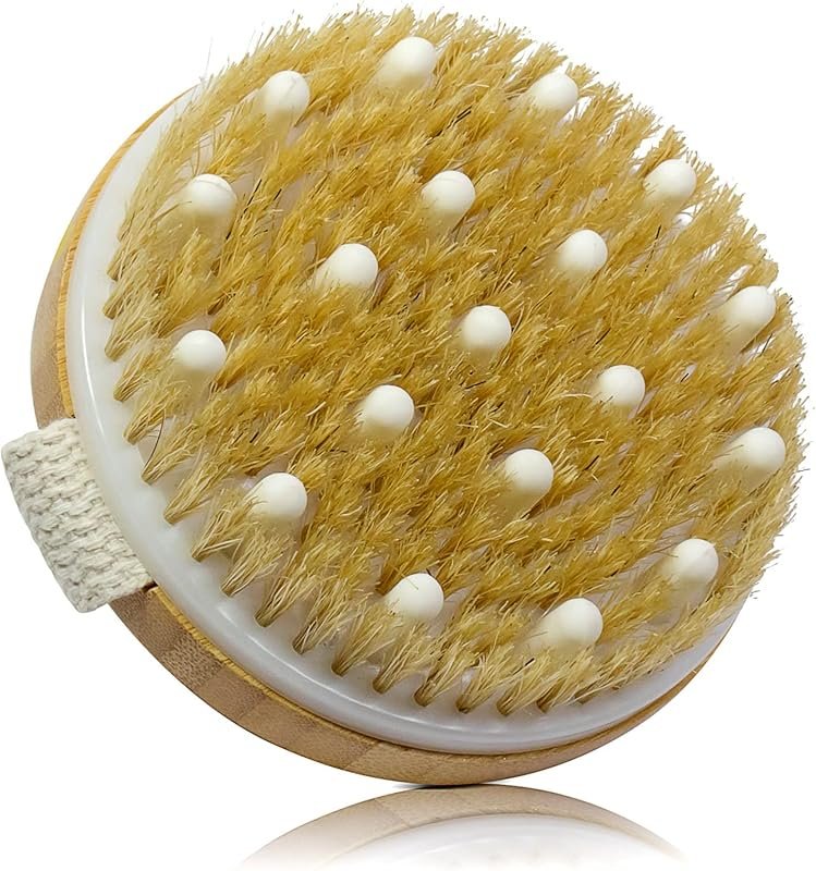 Bamboo Dry Body Scrub Brush for Exfoliation with Soft and Stiff Bristl