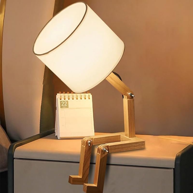 Cute Wooden Desk Lamp in Robot Shape for Kids' Room and Dorm Decor