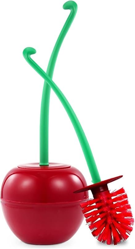 Cute Cherry Toilet Brush and Holder with Solid Handle and Durable Bris