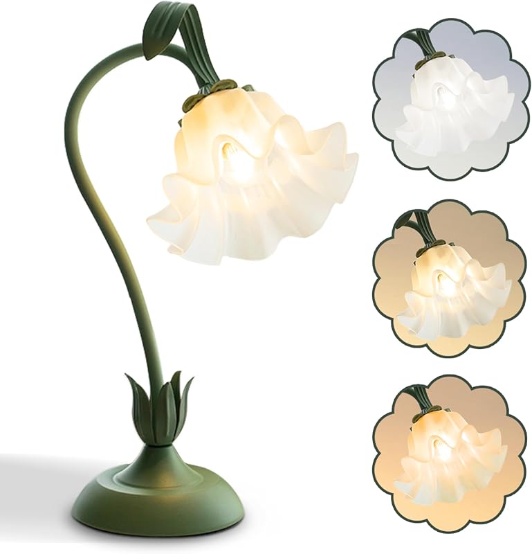 Vintage Flower LED Table Lamp with Three Color Modes for Bedroom and L