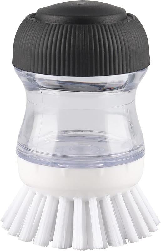Soap Dispensing Palm Scrub Brush for Dishes, Pots, Pans, and Sink, Bla